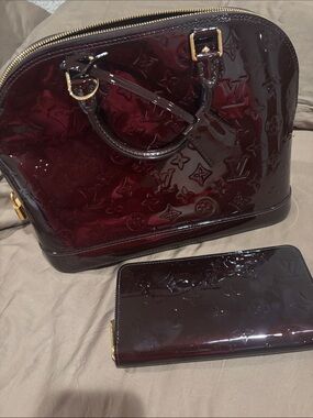 Louis Vuitton Vernis Alma PM Handbag and Wallet in Bordeaux Red